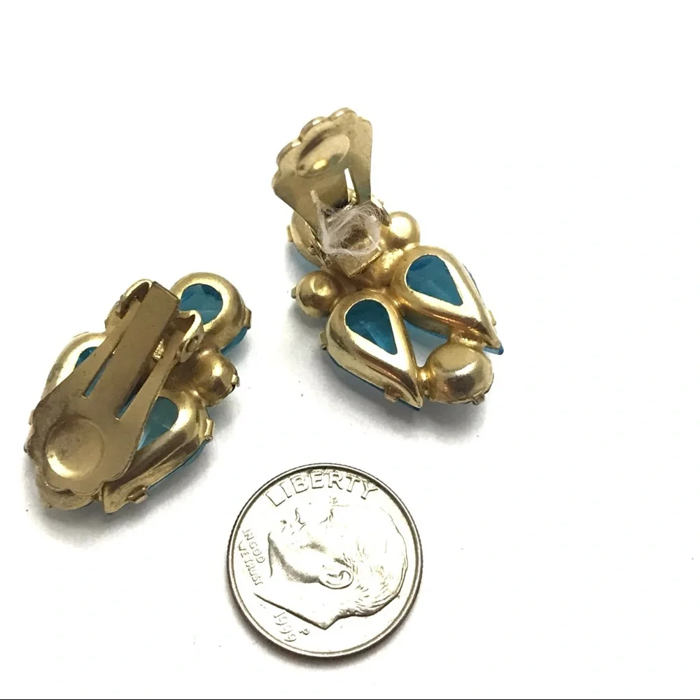 Liquid Blue Vintage Rhinestone Earrings  Jewelry